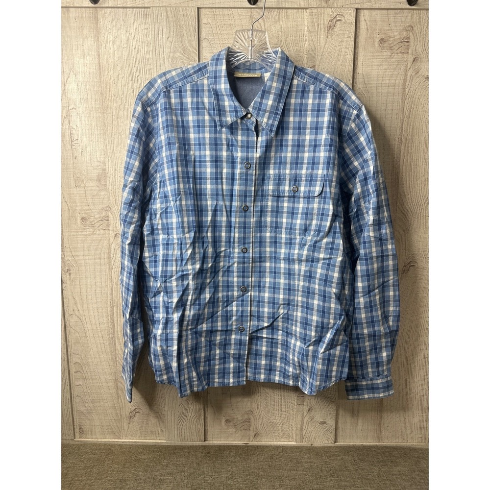 Liz Claiborne Lizwear Women Large Blue White Plaid Snap Western Cowgirl Shirt